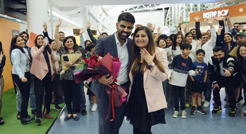 Vash Chhabra and Riiya Shukla after the proposal at Auckland Airport.Auckland Airport/Instagram