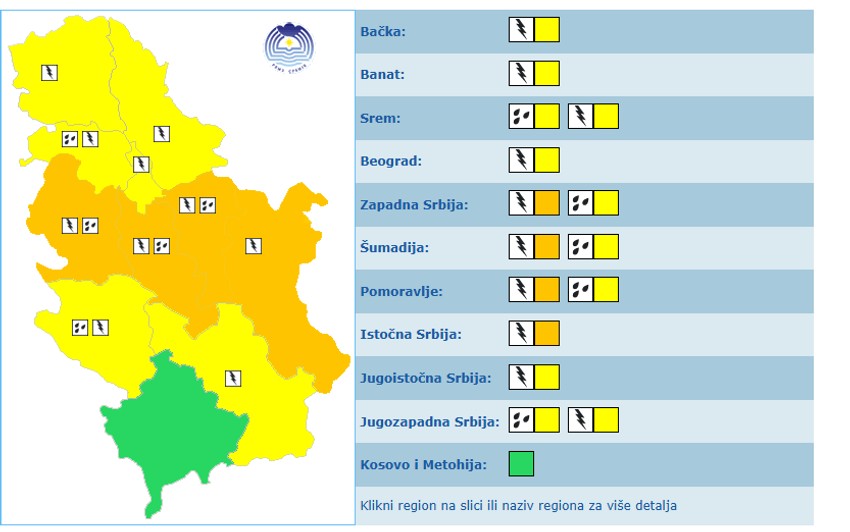 Meteoalarm za 15. maj