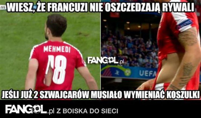 Memy pełne zniszczeń po remisie Francji i Szwajcarii. GALERIA