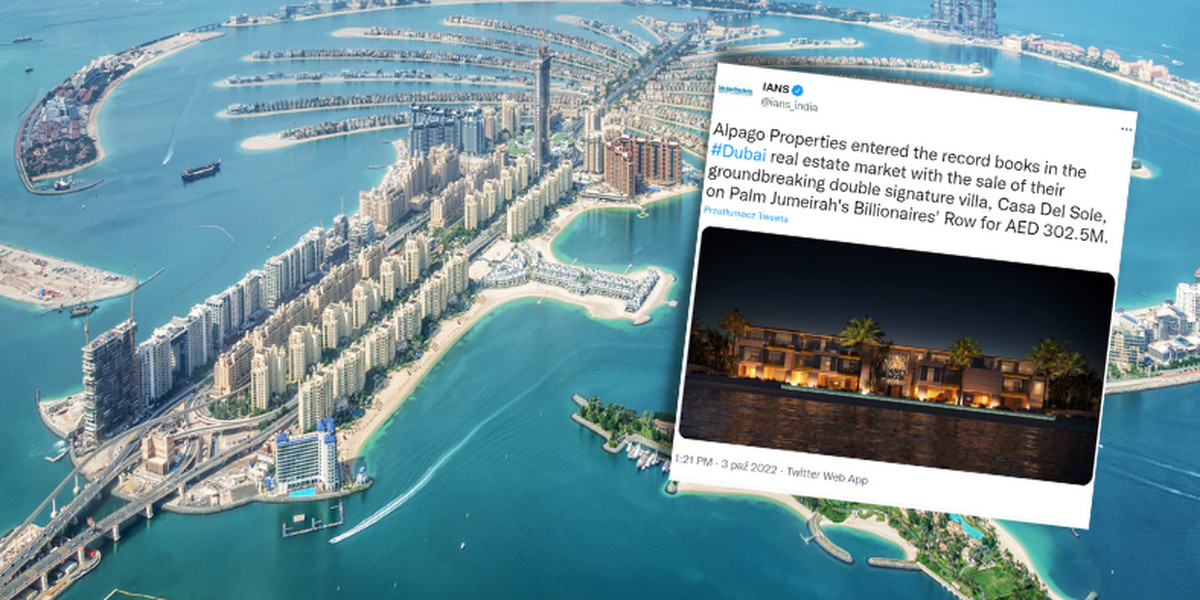 Rekordowo droga willa powstaje na Palm Jumeirah, sztucznej wyspie w Dubaju, która ma kształt palmy (Screen: Twitter/ians_india)