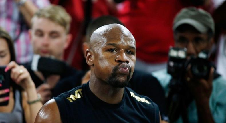 Floyd Mayweather Jr. holds a media workout at the Mayweather Boxing Club on August 10, 2017 in Las Vegas, Nevada