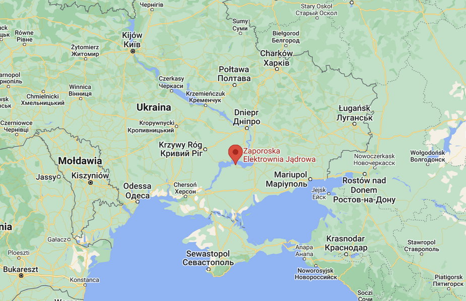 Centrala nucleară Zaporizhia pe harta Ucrainei