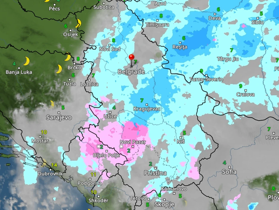 Kretanje nevremena u 2 časa