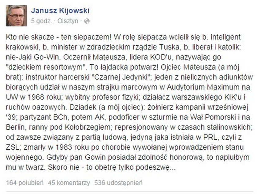 Oświadczenie Janusza Kijowskiego