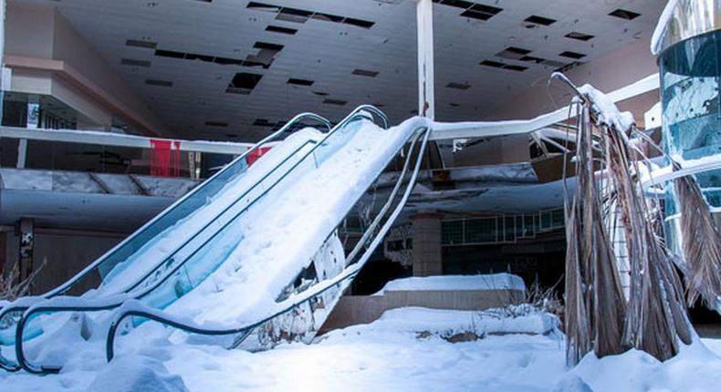 snowy deserted empty mall