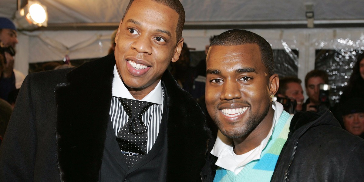 Jay-Z with Roc-A-Fella Records signee Kanye West in 2004.