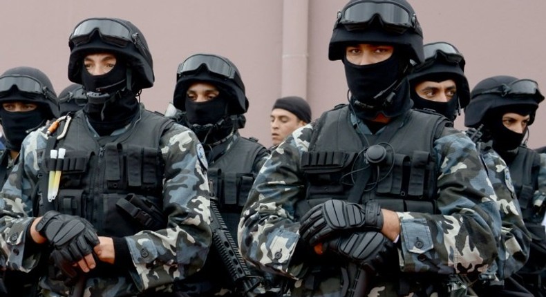 Tunisian special forces attend an official ceremony inside the barracks of the presidential security service in Gammarth, a suburb of Tunis, on November 24, 2016