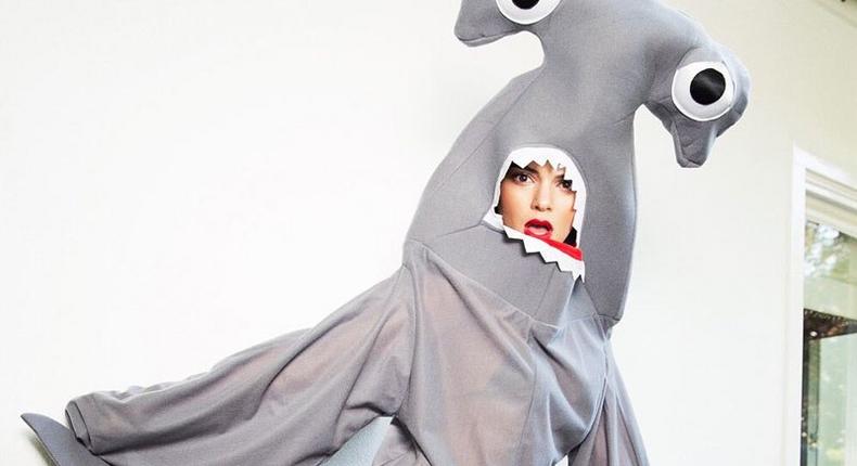 Kendall Jenner dos shark costume for LOVE Magazine