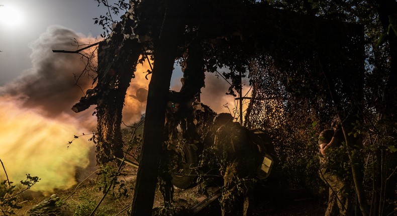 Ukrainian soldiers fire artillery on Russian positions on the frontline in the city of Avdiivka, Donetsk Oblast, Ukraine on July 27, 2023, amid Russia-Ukraine war.Diego Herrera Carcedo/Anadolu Agency via Getty Images