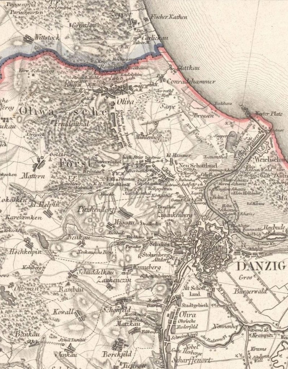 Sopot (Zoppot) widoczny na mapie pruskiego Pomorza z 1811 roku.