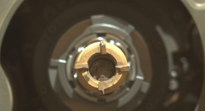 A rock core is visible inside the Perseverance rover's sample tube.NASA/JPL-Caltech/ASU