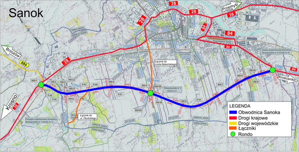 Mapa obwodnicy Sanoka, źródło: GDDKiA