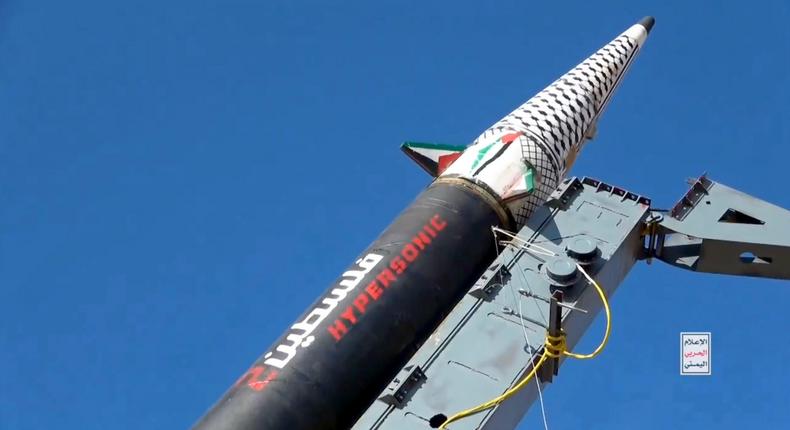 The Houthis wrote hypersonic on their new Palestine 2 missile.Houthi media/Screengrab via X