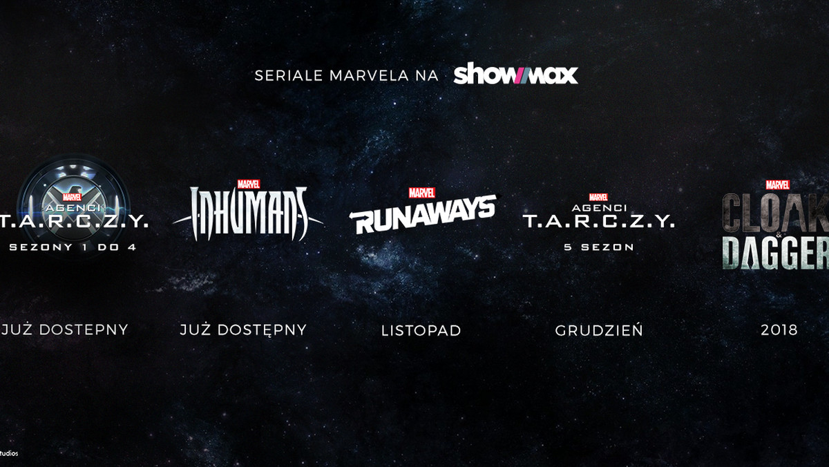 Showmax i Disney Polska podpisały umowę na cztery seriale produkcji Marvel Television. Jesienią w serwisie zadebiutują: "Inhumans" i "The Runaways" oraz najnowszy sezon "Agentów T.A.R.C.Z.Y." – wyłącznie na Showmax, równo z premierą w Stanach Zjednoczonych. W 2018 w serwisie pojawi się również serial Marvela "Cloak &amp; Dagger".