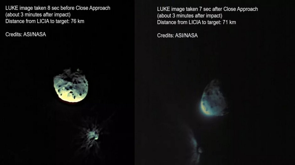 Sonda DART, która rozbiła się na asteroidzie, wyrzuciła w kosmos tysiąc ton gruzu – podaje NASA (fot. ASA/NASA)