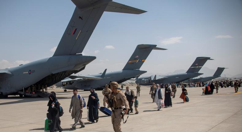 Members of the UK Armed Forces continue to take part in the evacuation of entitled personnel from Kabul airport, in Kabul, Afghanistan August 19-22, 2021.
