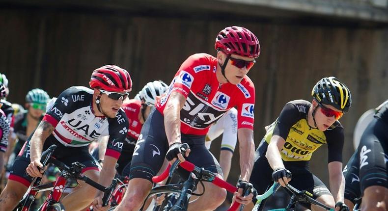 Chris Froome rides with the peleton during the 6th stage of the 72nd edition of the Vuelta on August 24, 2017