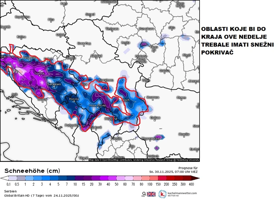 Mapa snežnih padavina