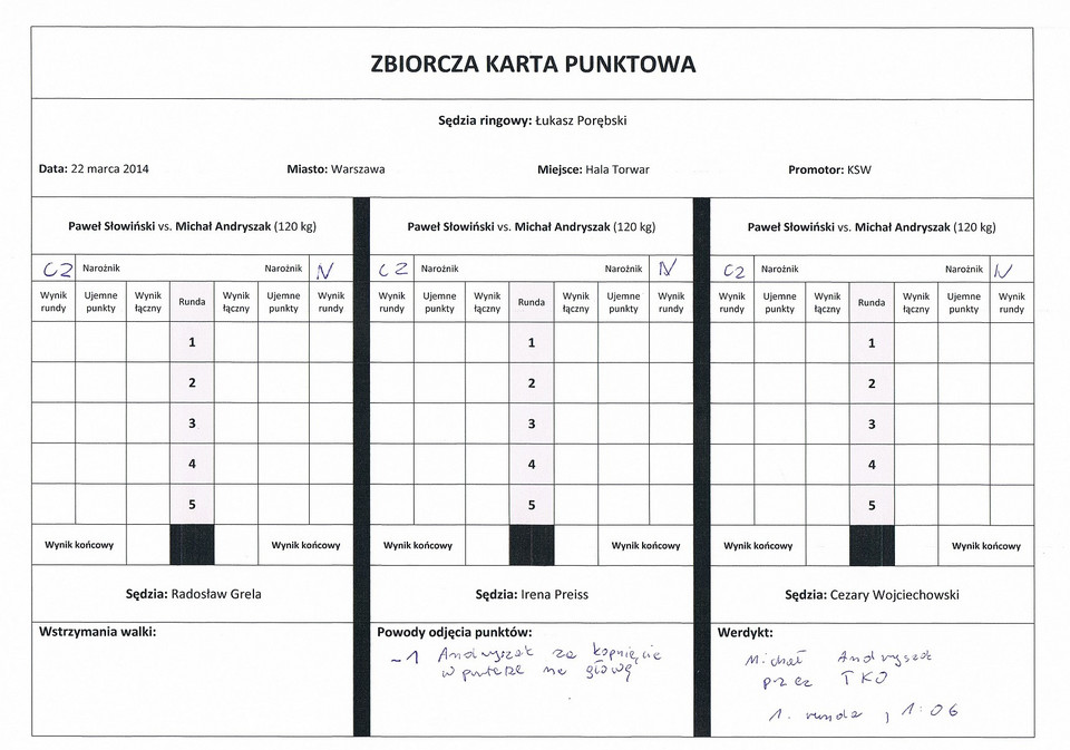 Paweł Słowiński - Michał Adryszak (karta sędziowska)