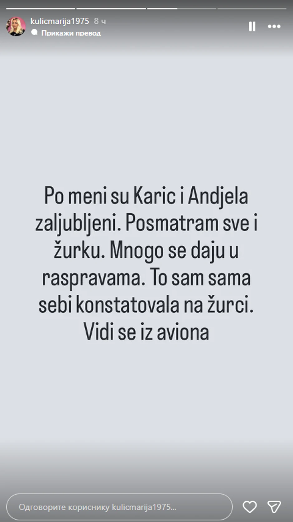 Bivša rijaliti učesnica sve iznela javno: "Anđela i Gastoz su zaljubljeni"