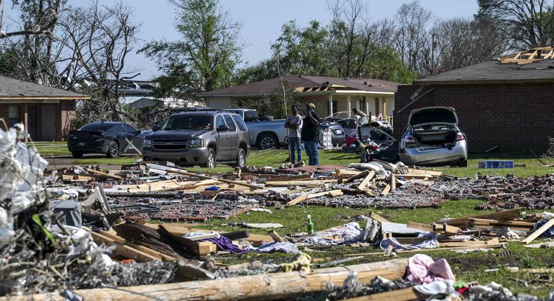 A view of damage after a tornado tore through the US state of Mississippi, United States on March 25, 2023.Fatih Aktas/Anadolu Agency via Getty Images