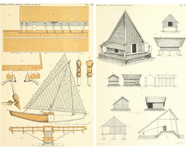 Rysunki Jana Kubarego z albumu "Ethnographische Beiträge zur Kenntnis des Karolinen Archipels"