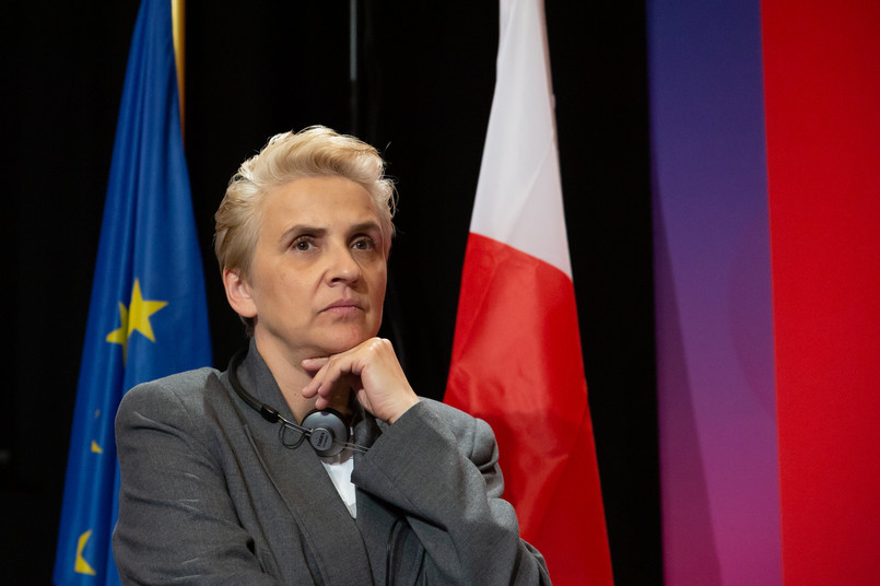 Joanna Scheuring-Wielgus ( Nowa Lewica ) podczas debaty na temat praw kobiet. Fot. Sylwia Penc / Agencja Wyborcza.pl