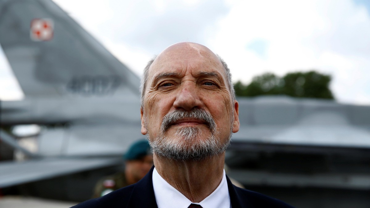 Polish Defence Minister Macierewicz speaks during a news conference at a send-off ceremony for Polish military contingent to support the coalition against Islamic State at the 23rd Air Base in Janow near Minsk Mazowiecki