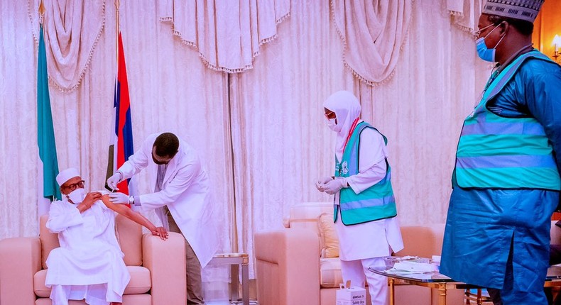 President Muhammadu Buhari receives second dose of COVID-19 vaccine (Twitter/Ahmad Bashir)