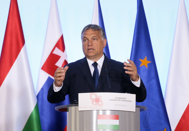 Premier Węgier Viktor Orban na konferencji prasowej po spotkaniu Grupy Wyszehradzkiej