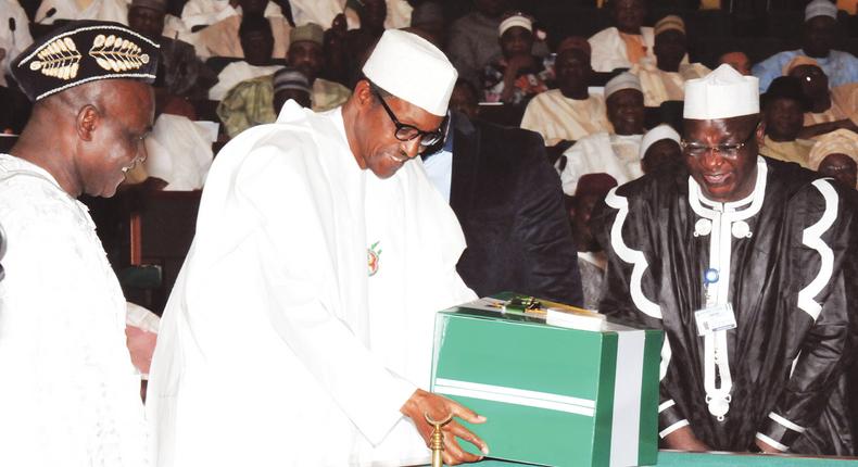 President Buhari presenting the 2016 appropriation bill.