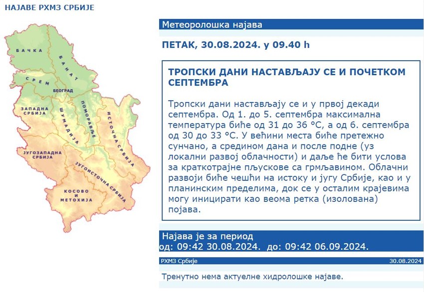 Meteorološka najava, septembar