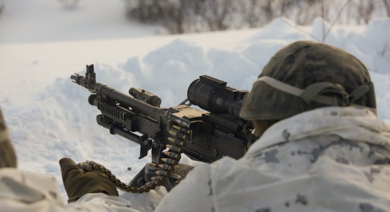 US Marines with Marine Rotational Force Europe (MRF-E) conduct live-fire practice in preparation for exercise Joint Viking, in Porsangmoen, Norway, March 1, 2017.