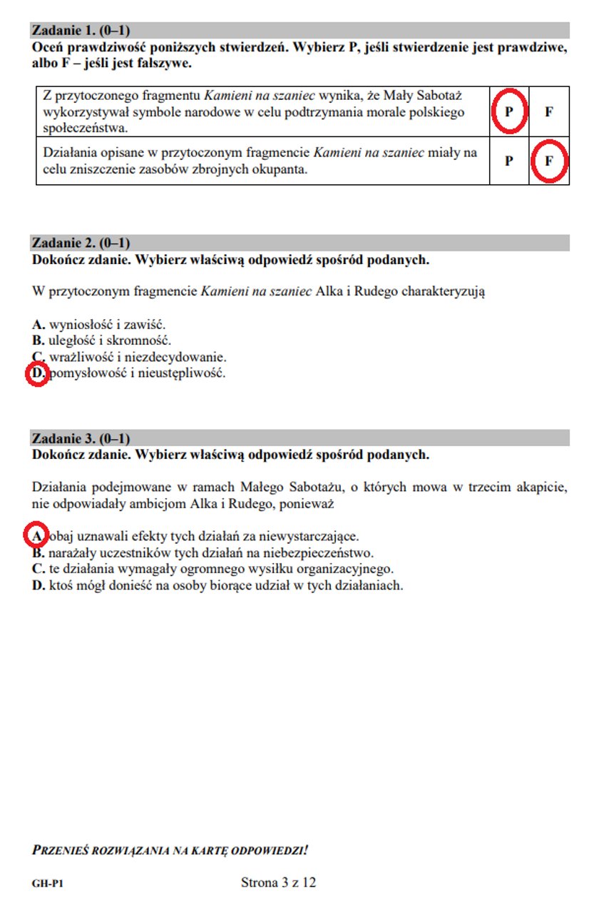 Kamienie Na Szaniec Arkusz Egzaminacyjny Egzamin gimnazjalny 2019 z języka polskiego. Arkusz odpowiedzi