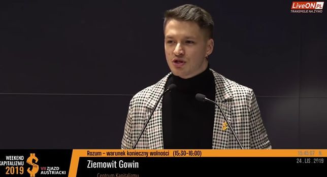 Ziemowit Gowin podczas wykładu w ramach konferencji Weekend Kapitalizmu, Warszawa, 8 grudnia 2019 roku