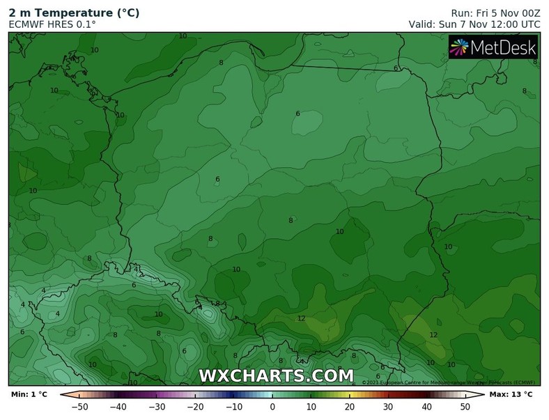 Temperatura od 6 do 12 st. C