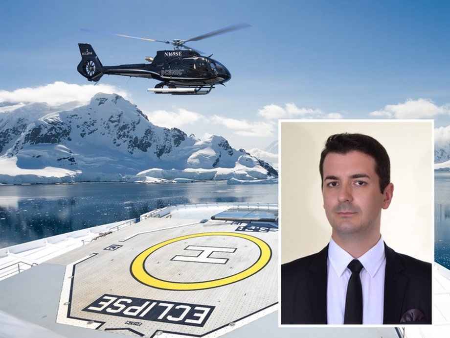 36-letni Nenad Popovic w ramach zawodowych obowiązków lata nad Arktyką prywatnym helikopterem należącym do operatora statku