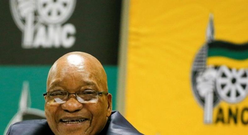 South African President Jacob Zuma smiles during a meeting of the African National Congress' executive committee in Pretoria, on May 27, 2017