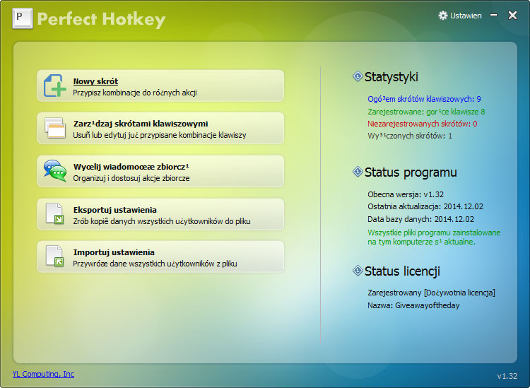 Główne okno programu do definiowania własnych skrótów klawiaturowych - Perfect Hotkey