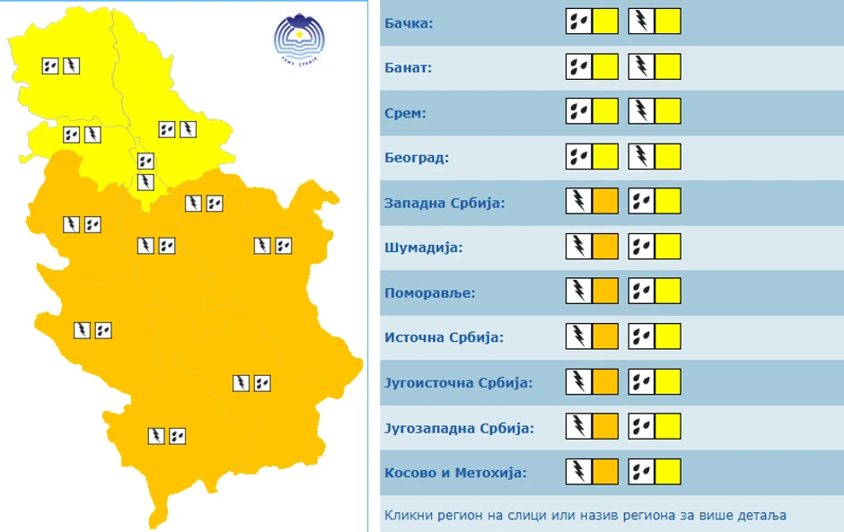 Sutra na snazi žuti i narandžasti meteoalarm