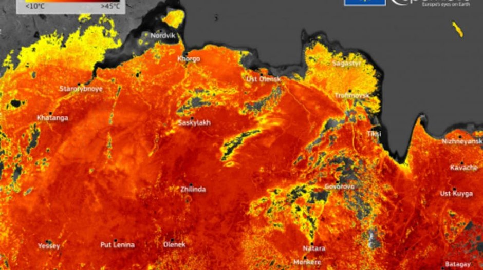 Mapa przedstawiająca upały nad Syberią