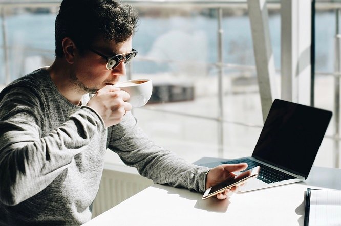 Businessman work on laptop for project.