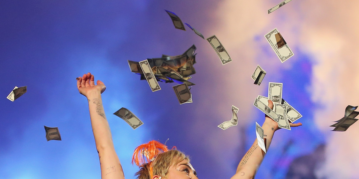 Miley Cyrus performing at the opening night of her Bangerz Tour in Australia at Rod Laver Arena in 2014 in Melbourne, Australia.