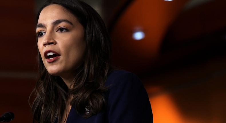 Rep. Alexandria Ocasio-Cortez (D-NY) speaks during a news conference at the US Capitol December 8, 2021, in Washington, DC.