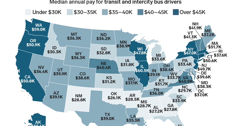 transit and intercity bus drivers map