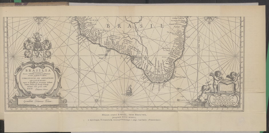 Mapa części Brazylii z apologią Arciszewskiego i jego herbem Prawdzic