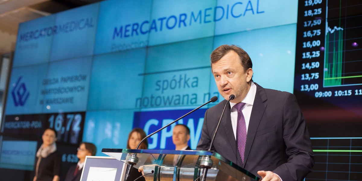 Wiesław Żyznowski, prezes Mercator Medical w czasie giełdowego debiutu spółki w listopadzie 2013 roku