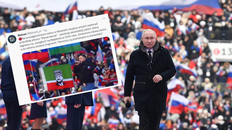 Władimir Putin pojawił się na wiecu na stadionie w Moskwie (screen z twitter.com/Bielsat_pl)