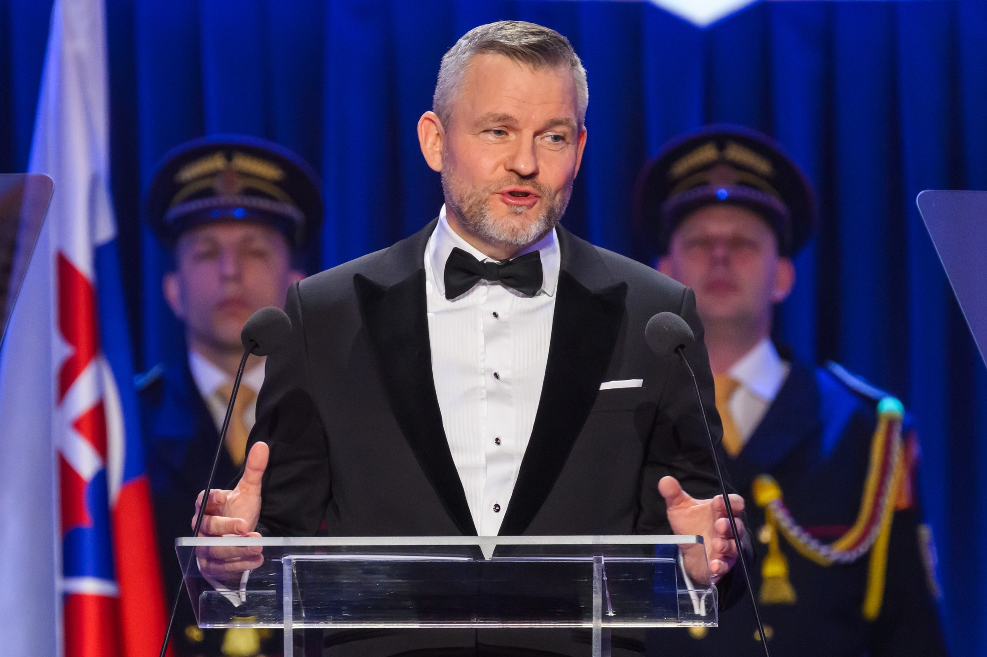 Prezident SR Peter Pellegrini počas udeľovania najvyšších štátnych vyznamenaní pri príležitosti vzniku Slovenskej republiky v Bratislave 10. januára 2026.