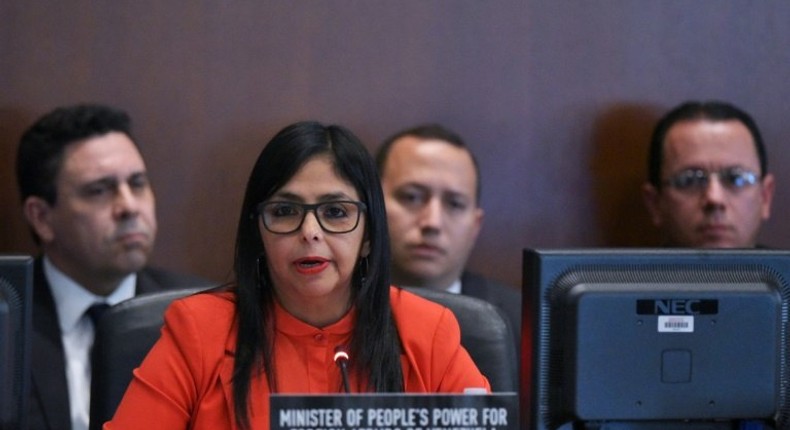 Venezuela's Foreign Minister Delcy Rodríguez addresses the Organization of American States (OAS) meeting in Washington, DC, on March 27, 2017